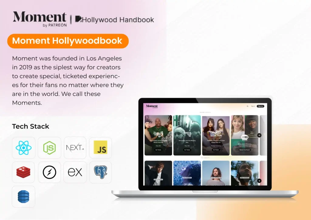 Moment House event booking platform UI