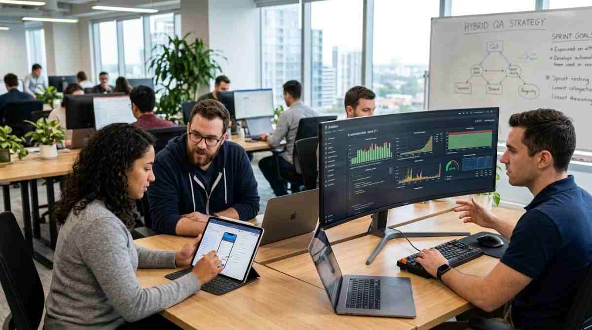 QA team combining manual testing and automated testing in a software development environment