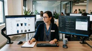 Manual vs. automation testing comparison showing a QA engineer and automated test scripts
