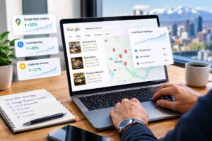 Business owner creating photos for a Google Business Profile